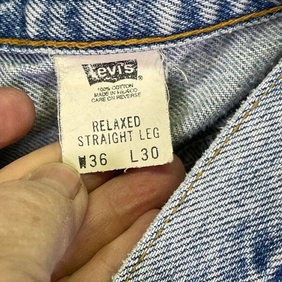 Levi’s Blue Faded Wash Denim Distressed Relaxed Straight Leg Jeans Size 36x30 ma - Picture 6 of 12